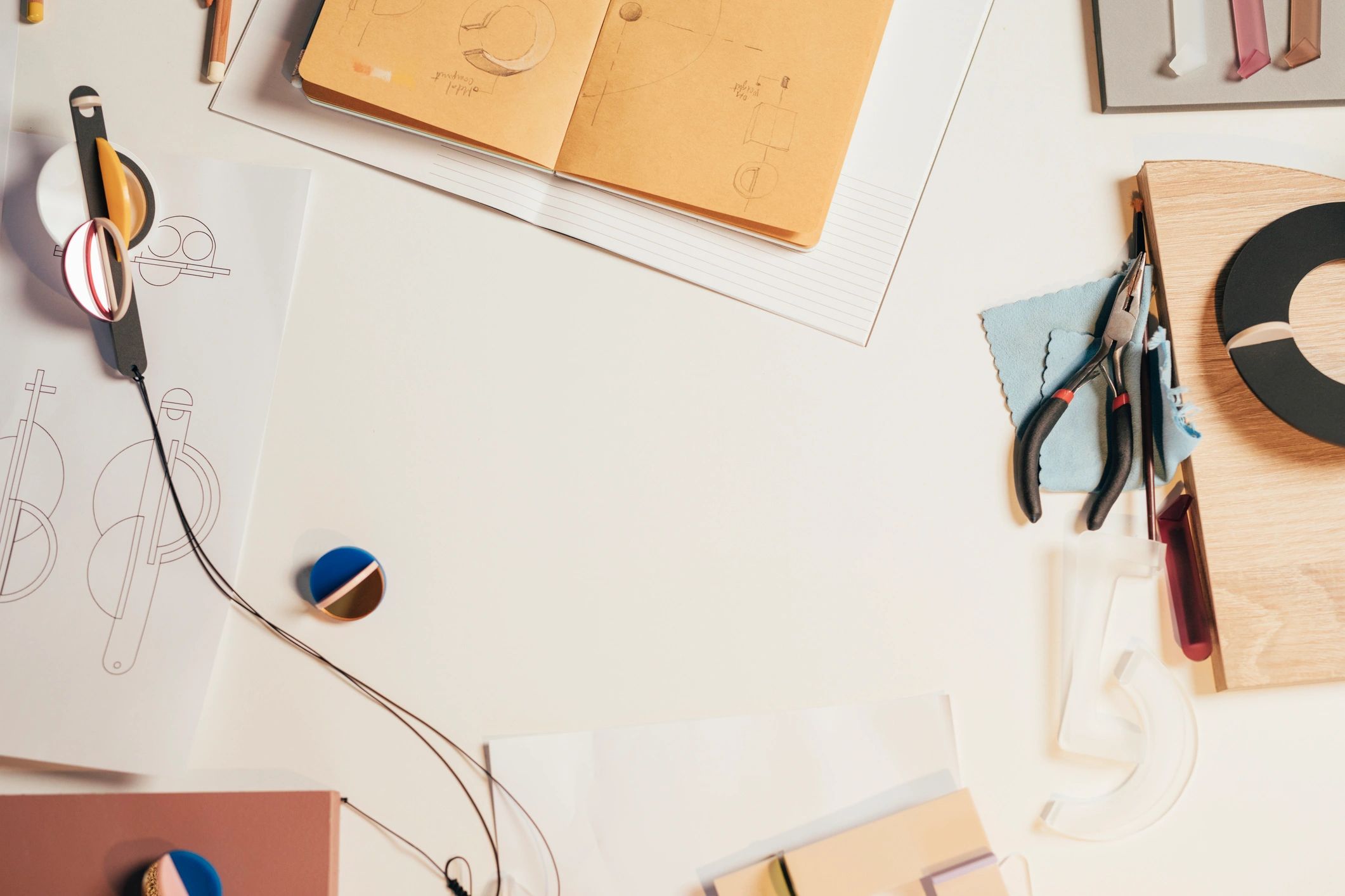 Creative workspace viewed from above with room for notes and ideas