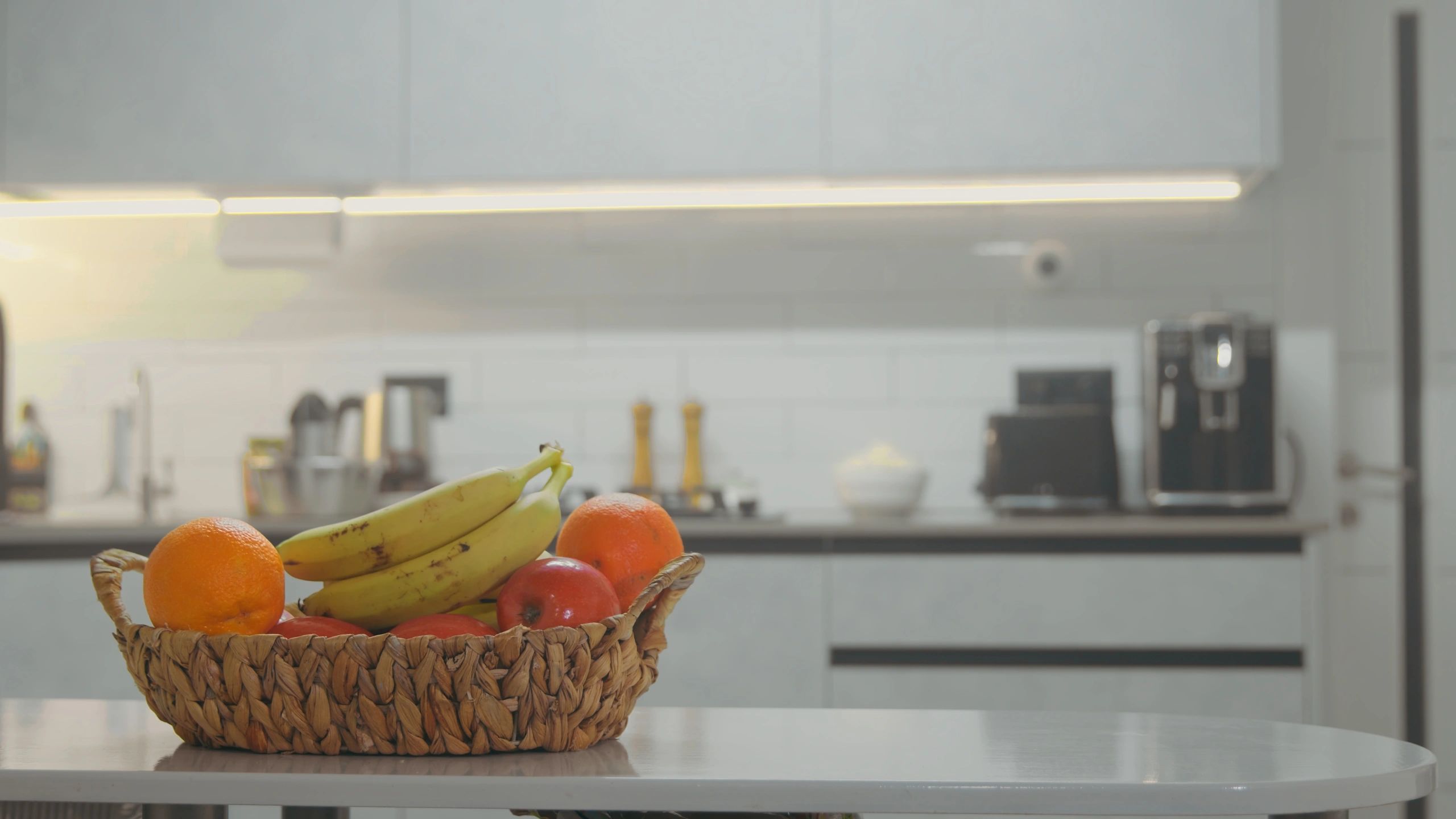 Fruit basket in a cozy kitchen